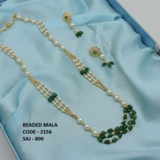 DESIGNER FANCY LONG BEADED MALA IN ANTIQUE GOLD POLISH