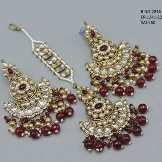 MEHNDI POLISH KUNDAN EARRING WITH TIKKA