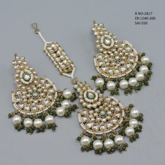MEHNDI POLISH KUNDAN EARRING WITH TIKKA