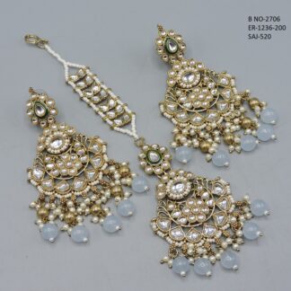 MEHNDI POLISH KUNDAN EARRING WITH TIKAA