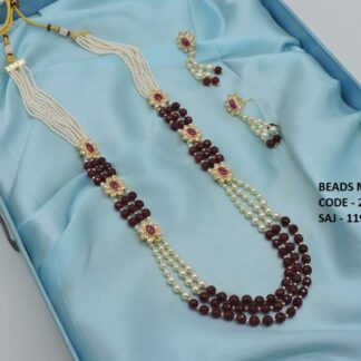 DESIGNER FANCY LONG BEADED MALA IN ANTIQUE GOLD POLISH