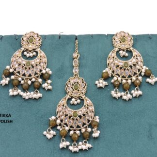 ANTIQUE POLKI EARRING WITH TIKKA