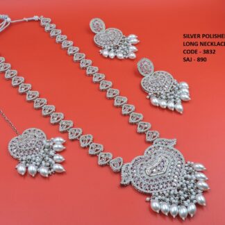 SILVER POLISH LONG NECKLACE SET