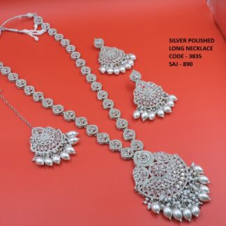 SILVER POLISH LONG NECKLACE SET
