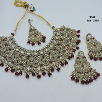 PRIMIUM QUALITY MEHNDI POLISH KUNDAN STONE HEAVY NECKLACE SET