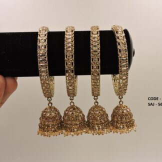 REVERSE AD STONE MEHNDI POLISH BANGLES ALONG WITH JHUMKA