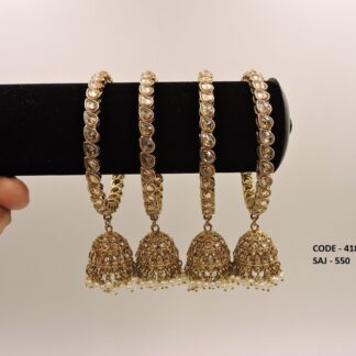 REVERSE AD STONE MEHNDI POLISH BANGLES ALONG WITH JHUMKA