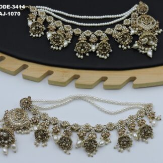 MEHNDI POLISH EARRING WITH TIKKA AND HAIR CHAIN