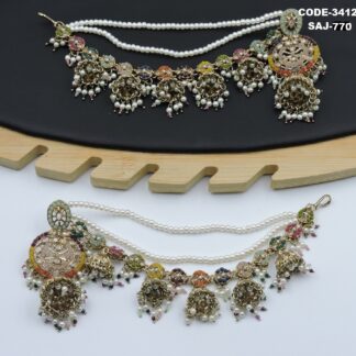 MEHNDI POLISH EARRING WITH TIKKA AND HAIR CHAIN
