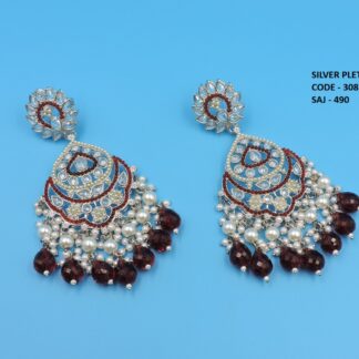 SILVER POLISH REVERSE AD STONE EARRING